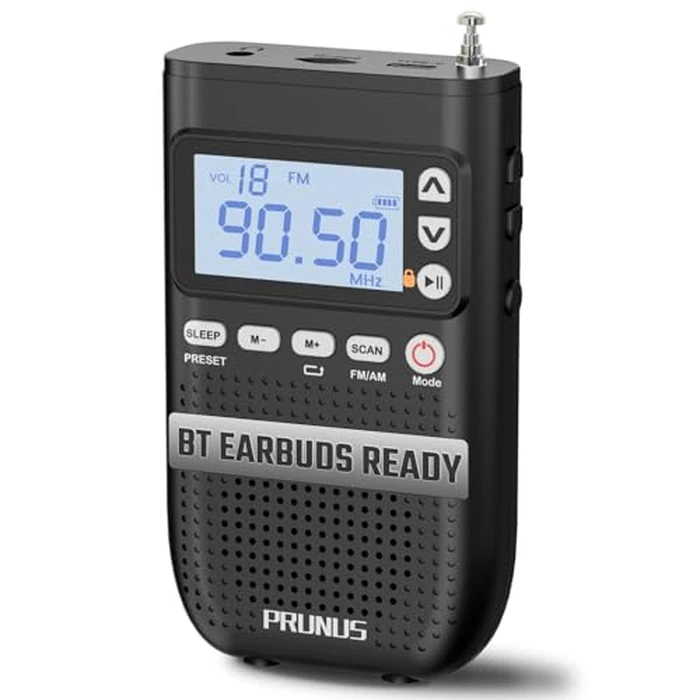 PRUNUS J-618 Portable Radio AM FM to Bluetooth Earphone, as Bluetooth Speaker, 2000mah Rechargeable Radio, Preset, TF Card Shuffle Play, Headphone Jack, Sleep Timer, Walkman Radios, Digital Radios by PRUNUS - Used - Like New condition