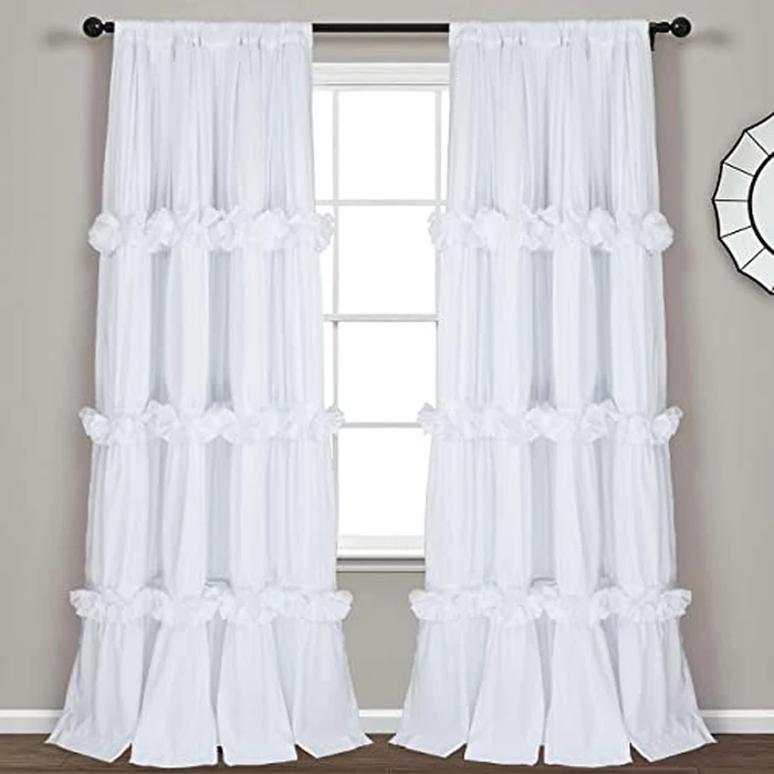 Homechoice Decor Thermal Insulated Blackout Window Curtains, 54" W x 84" L x 2 Panels, Boho Ruched Window Treatments with 3 Rows of Butterfly Flowers, Rustic Rod Pocket Drapes for Room, White (LQ-30) by Homechoice Decor - Used - Very Good condition
