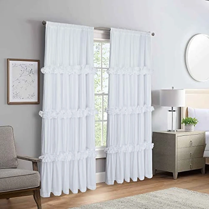 Homechoice Decor Thermal Insulated Blackout Window Curtains, 54" W x 84" L x 2 Panels, Boho Ruched Window Treatments with 3 Rows of Butterfly Flowers, Rustic Rod Pocket Drapes for Room, White (LQ-30) by Homechoice Decor - Image 2