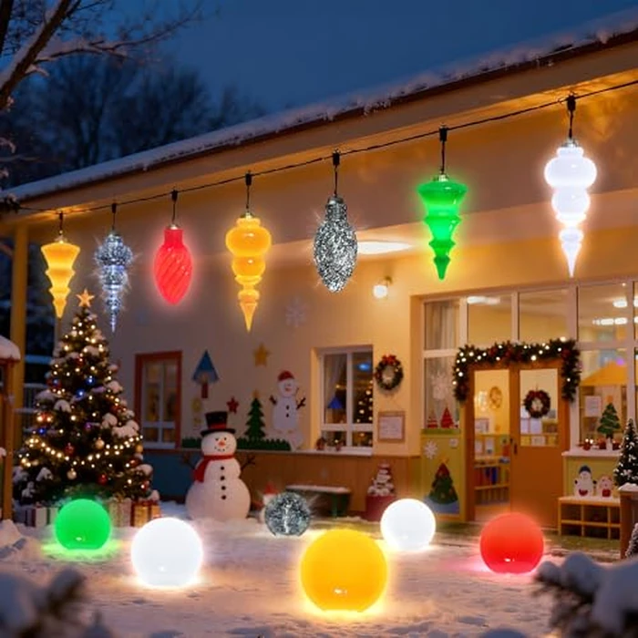 Lanpn 3 Pcs 11" Outdoor LED Ornaments, Large Christmas Lighted Bulbs, Xmas Tree Battery Powered Bulb Decor with Dark Sensor, Christmas Ornament Lights for Lawn Garden Yard Patio, Green by Lanpn - Image 5