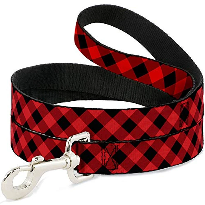Buckle-Down Dog Leash Diagonal Buffalo Plaid Black Red Available in Different Lengths and Widths for Small Medium Large Dogs and Cats, 6 Feet Long - 1/2" Wide by Buckle-Down - Used - Good condition - CA$8.27