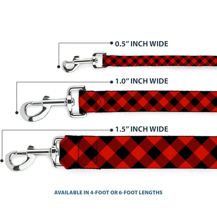 Buckle-Down Dog Leash Diagonal Buffalo Plaid Black Red Available in Different Lengths and Widths for Small Medium Large Dogs and Cats, 6 Feet Long - 1/2" Wide by Buckle-Down - Image 3