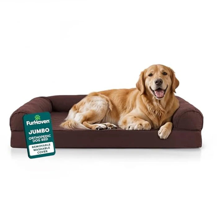 Furhaven Orthopedic Dog Bed for Large Dogs w/Removable Bolsters & Washable Cover, for Dogs Up to 95 lbs - Quilted Sofa - Coffee, Jumbo/XL by Furhaven - Image 1