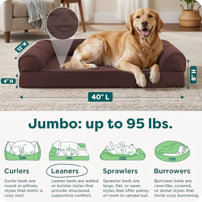 Furhaven Orthopedic Dog Bed for Large Dogs w/Removable Bolsters & Washable Cover, for Dogs Up to 95 lbs - Quilted Sofa - Coffee, Jumbo/XL by Furhaven - Image 3