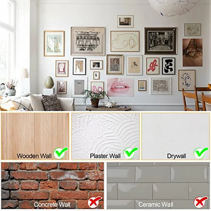 184 Pieces Picture Hanging Kit, 20lb, 30lb, and 50lb Picture Hangers, Metal Picture Hanging Hooks with Nails, on Drywall, Wooden Wall(Gold) by Romeda - Image 6