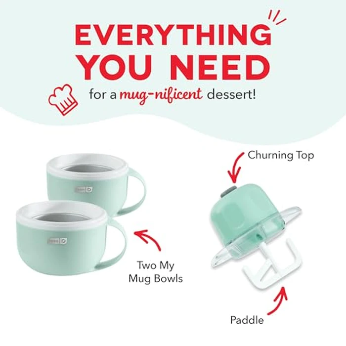 Dash My Mug Ice Cream Maker - Makes Single Serving of Gelato, Frozen Yogurt, Sorbet & More - Easy to Clean & Use - Aqua, 2 Bowls by DASH - Image 7
