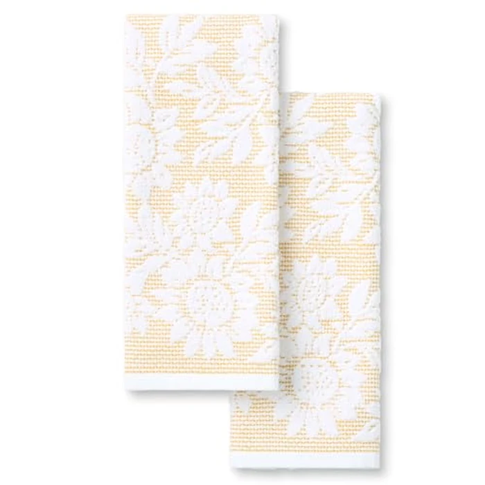Martha Stewart Woodland Harvest Jacquard Sunflowers Kitchen Towel 2-Pack Set, 100% Cotton with Absorbent Honeycomb Texture, Decorative Kitchen Towels, Yellow, 16"X28" by Martha Stewart - Used - Like New condition