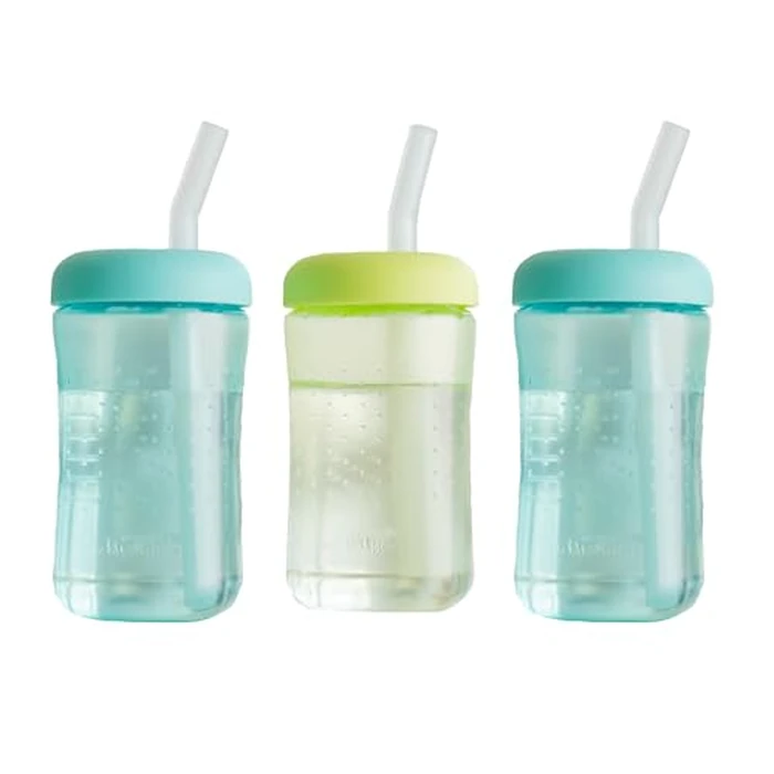 The First Years Squeeze & Sip Toddler Straw Cups - Squeezable Transition Sippy Cup with Silicone Straw - Toddler Feeding Supplies - 7 Oz - 3 Count - Ages 6 Months and Up by The First Years - Used - Like New condition - US$11.09