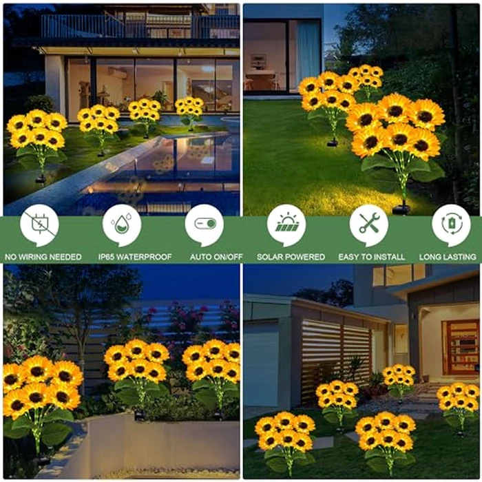 EDOF 2 Pack with 12 Sunflower Solar Lights Outdoor Garden Decor,Solar Flowers Lights Waterproof,Sunflowers Gifts for Mom Women Grandma Birthday,Decorative Stakes Lights for Landscape Yard Patio Lawn by EDOF - Image 4