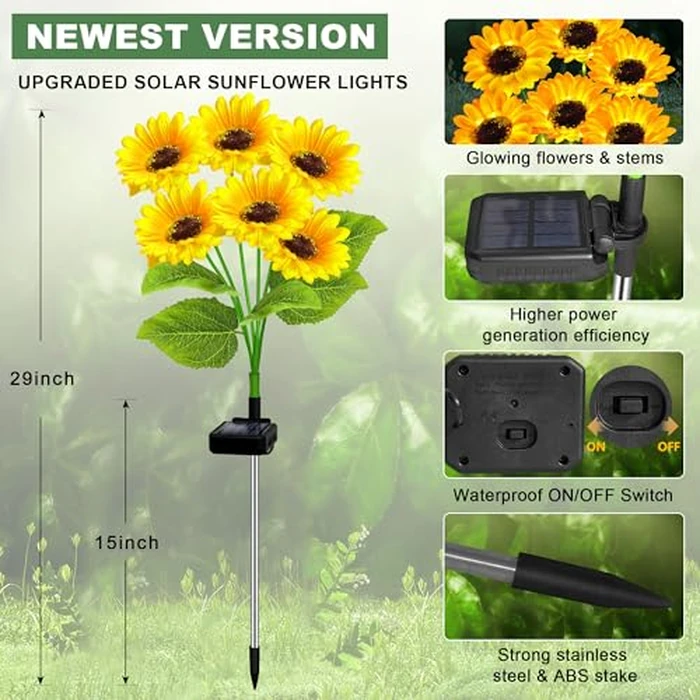 EDOF 2 Pack with 12 Sunflower Solar Lights Outdoor Garden Decor,Solar Flowers Lights Waterproof,Sunflowers Gifts for Mom Women Grandma Birthday,Decorative Stakes Lights for Landscape Yard Patio Lawn by EDOF - Image 5