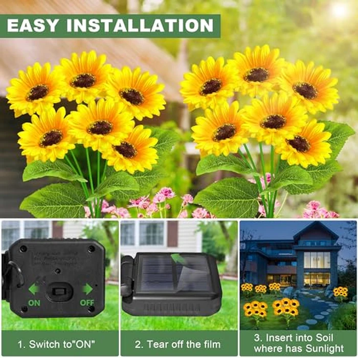 EDOF 2 Pack with 12 Sunflower Solar Lights Outdoor Garden Decor,Solar Flowers Lights Waterproof,Sunflowers Gifts for Mom Women Grandma Birthday,Decorative Stakes Lights for Landscape Yard Patio Lawn by EDOF - Image 8