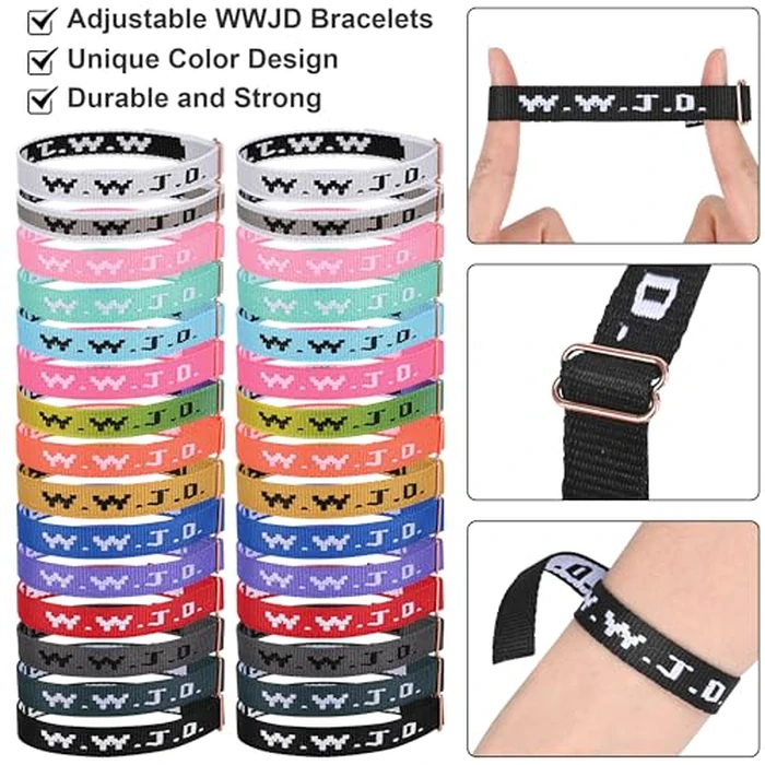 Pomeliary 30PCS WWJD Bracelets Bulk for Women Men, Christian Jesus W.W.J.D Adjustable Wristbands What Would Jesus Do Bracelets 30 Items 15 Colors by Pomeliary - Image 2