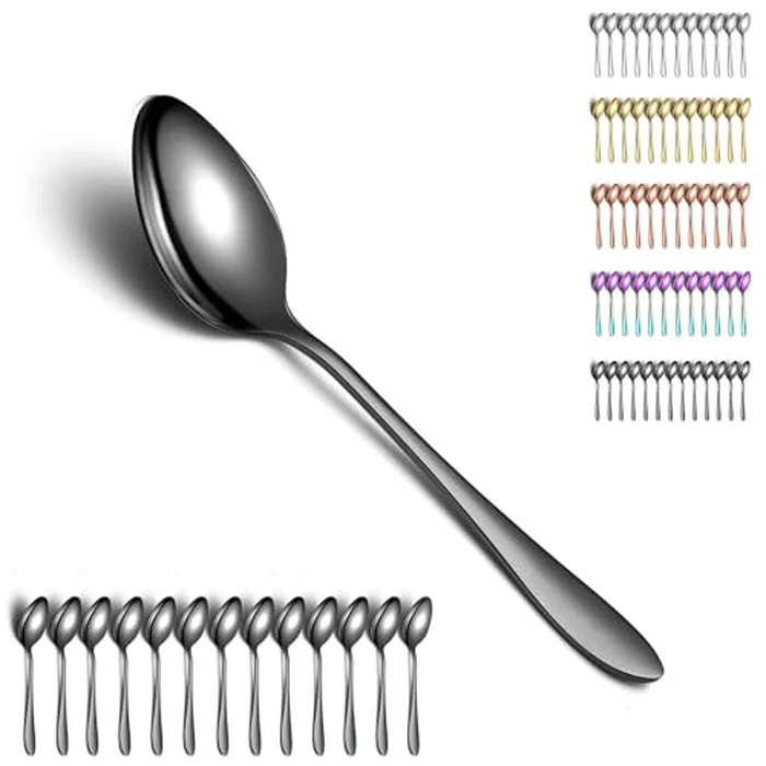Berglander Black Soup Spoons 12 Pieces, Titanium Plating Stainless Steel Dinner Spoon, Table Spoon, Spoons Silverware for Home, Restaurant, Hotel, Daily Use, Dishwasher Safe by Berglander - Used - Like New condition - CA$15.29