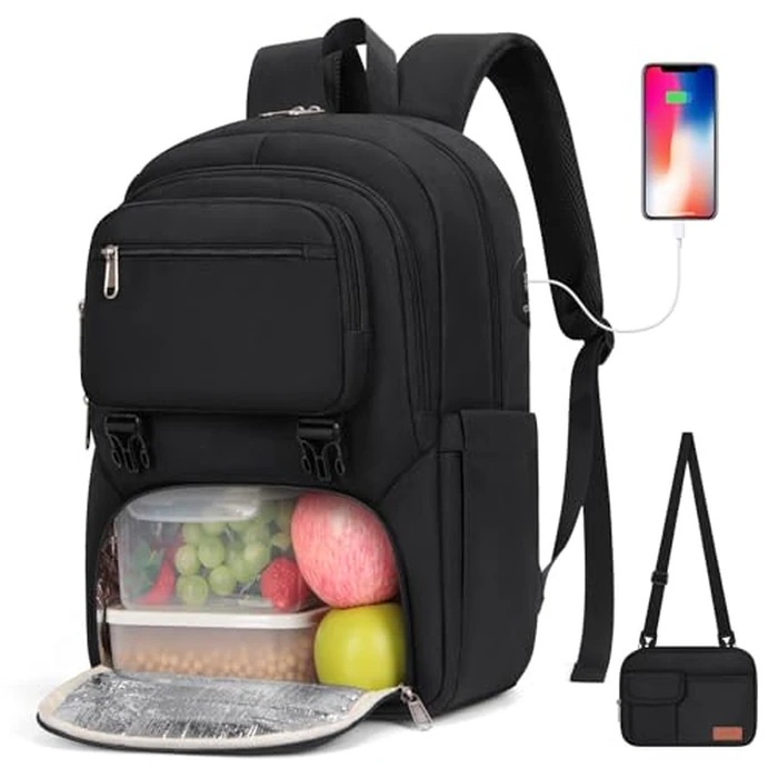 SDYSM Lunch Backpack for Men Women 15.6 Inch Laptop Backpack with USB Charging Port, Waterproof Work Backpack with Insulated Lunch Compartment Suitable for Work, Travel, College,Black by SDYSM - Used - Acceptable condition