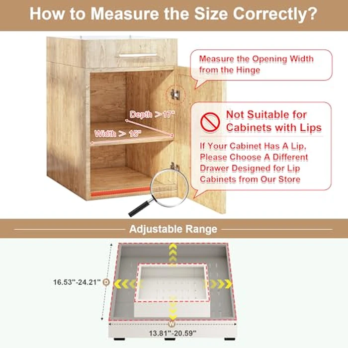 Pull out Cabinet Organizer,Width (14"-21") and Depth (17"-24") Expandable With 3 Rails,No Drill Adjustable Slide out Drawers for Kitchen,Pantry,Adhesive Roll out Shelves,for Cabinets Without Lip,White by Fokyfok - Image 2