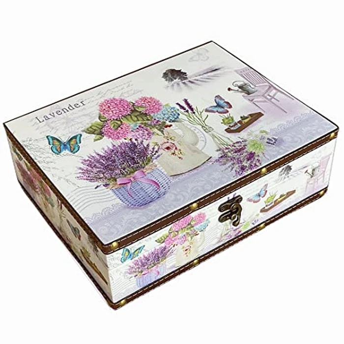 Amedoo Decorative Treasure Chest, Vintage Wooden Storage Box With PU Leather Surface for Trinkets, Jewelry, Photos - Memory Keepsake Box With Lid, Gifts for Kids, Girls, Women, Home Decor by Amedoo - Used - Like New condition - US$20.50