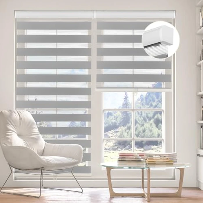 KELIXU Cordless Zebra Blinds with Valance, 29" W x 90" H (74 W x 228 H CM) Day and Night Window Indoor Shades Double Layered Fabric Blind, Light Filtering Window Roller Shade for Home Door, Gray by KELIXU - Used - Good condition - CA$30.85