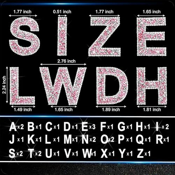 Locacrystal 34Pcs Rhinestone Letter Stickers Bling Glitter Alphabet A-Z Letters Self-Adhesive Crystal Rhinestones Word Sticker Iron on Letters for Clothing Art Crafts DIY Decors(Rose+White,2.24") by Locacrystal - Image 4