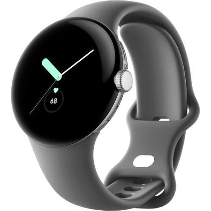 Google Pixel Watch 1 (Bluetooth) - 32GB - 30.4mm - Polished Silver Stainless Steel Case with Charcoal Fluoroelastomer Active Band by Google - Image 2