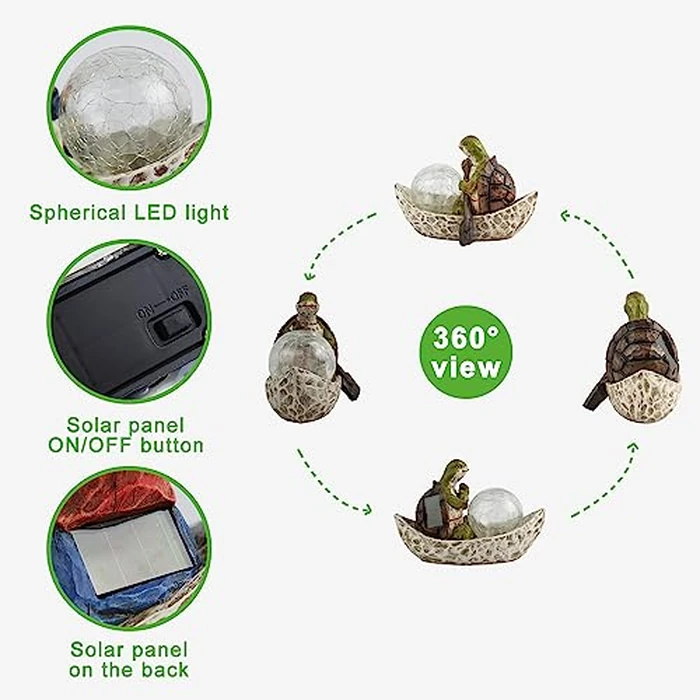 Rezpuao Garden Statue of Turtle,Garden Decor Tortoise Figurine,Turtle Outdoor Statue,Solar Tortoise Decor for Patio,Balcony,Yard,Lawn Ornament,Perfect Gardens Gift by Rezpuao - Image 3