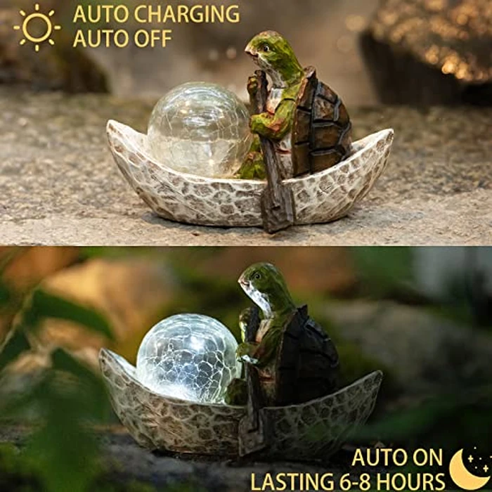 Rezpuao Garden Statue of Turtle,Garden Decor Tortoise Figurine,Turtle Outdoor Statue,Solar Tortoise Decor for Patio,Balcony,Yard,Lawn Ornament,Perfect Gardens Gift by Rezpuao - Image 4