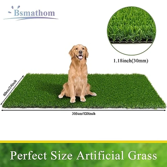 Bsmathom Artificial Grass Rug Indoor Outdoor Rug, Professional Dog Potty Training Rug, Fake Grass Rug Synthetic Grass Mat Door Mats with Drainage Holes for Balcony Patio Garden (2x10Ft) by Bsmathom - Image 3