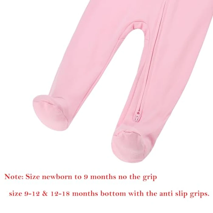 Aablexema Baby Footie Pajamas with Mittens - 3Pcs Infant Cotton Footed One Piece Sleepwear Outfits(Pink/Grey/Stripe,12-18m) by Aablexema - Image 6