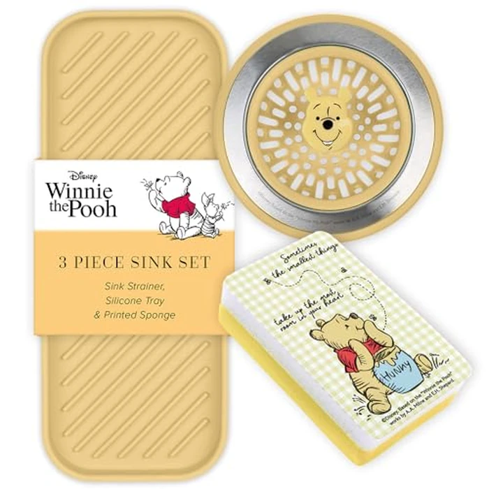 Disney 3-in-1 Kitchen Sink Accessories Set - Sink Drain Strainer, Dish Sponge, & Silicone Sink Tray - Featuring Stitch & Winnie the Pooh by Best Brands - Image 1