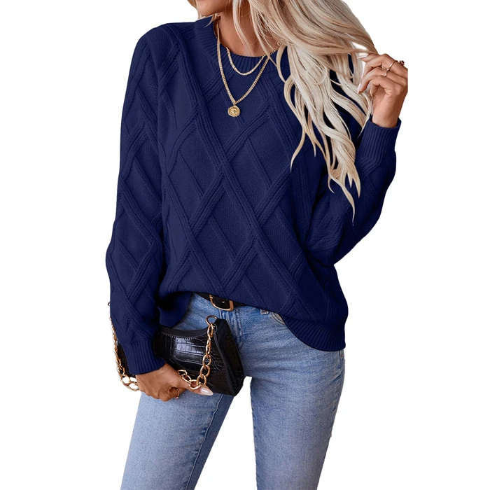 SHEWIN Sweaters for Women Casual Crew Neck Cable Knit Sweater Lightweight Fall Tops for Women 2025 Pullover Long Sleeve Tops Womens Sweaters, Blue, M by SHEWIN - Used - Like New condition - US$31.79