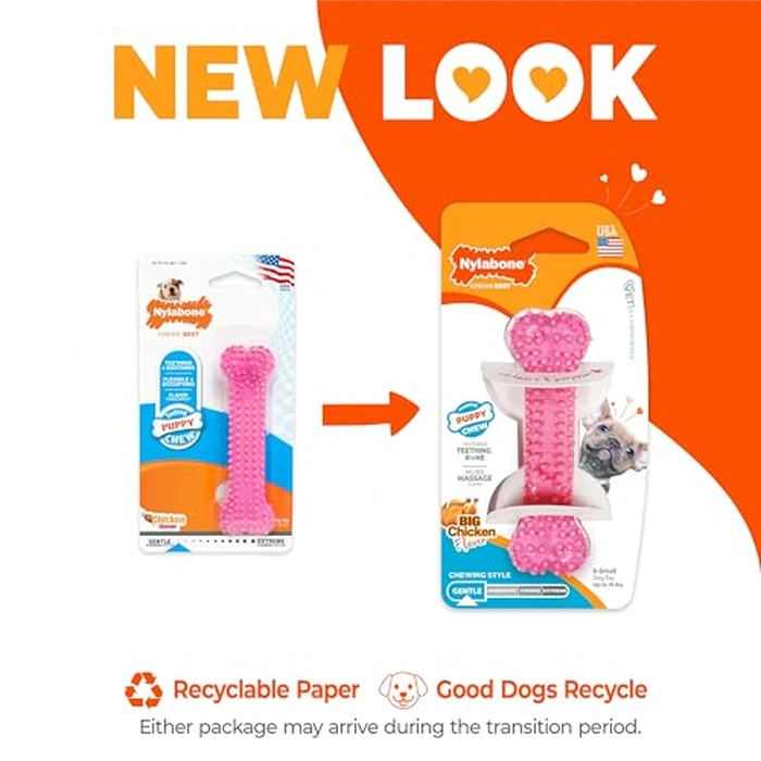 Nylabone Textured Teething Bone Puppy Chew Toy, Soothing Puppy Teething Bone, Enrichment Toy for Puppies, Pink, Chicken Flavor, X-Small Dogs - Up to 15 Ibs, 1 Count by Nylabone - Image 4