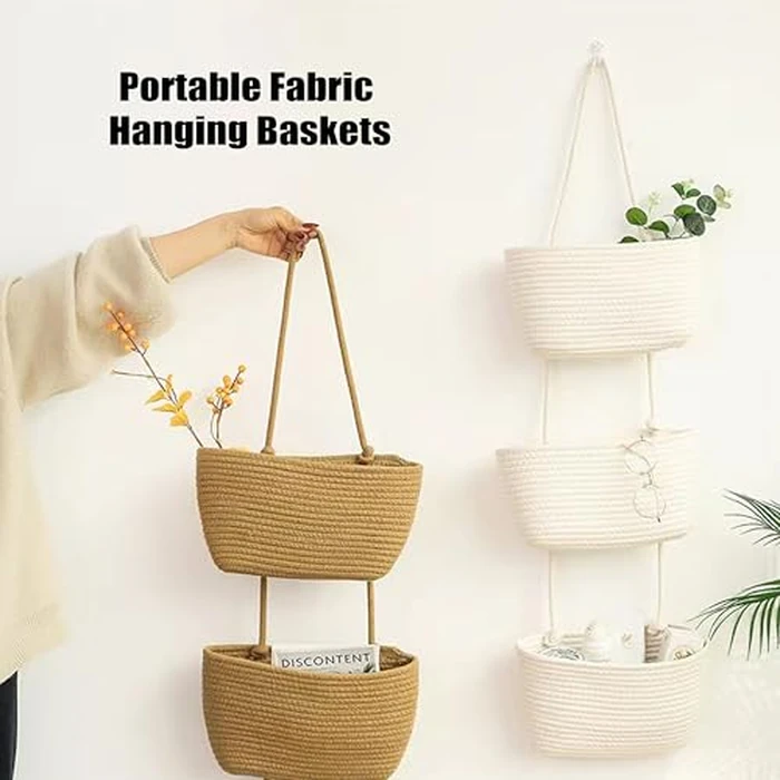 AARAINBOW Wall Hanging Cotton Baskets, Large 3 Tier Decorative Basket for Wall, Nursery, Bathroom, Boho Organizing (B-White) by AARAINBOW - Image 4