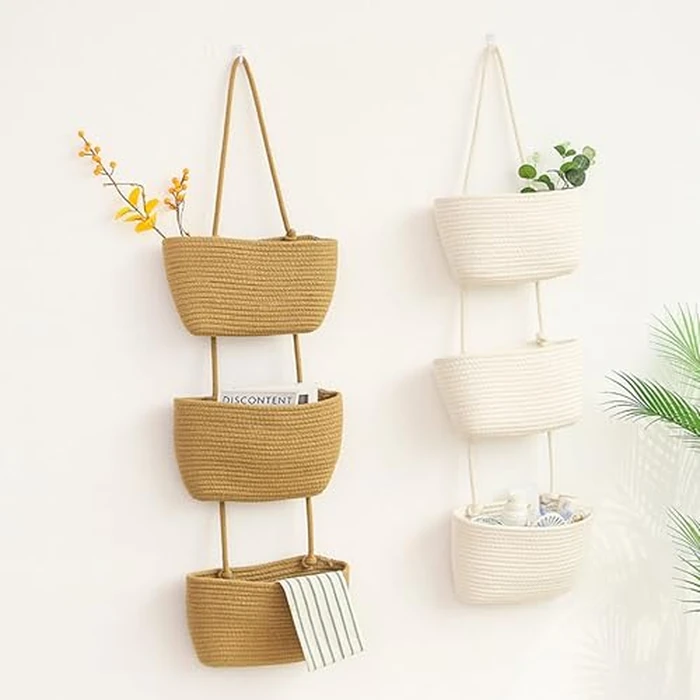 AARAINBOW Wall Hanging Cotton Baskets, Large 3 Tier Decorative Basket for Wall, Nursery, Bathroom, Boho Organizing (B-White) by AARAINBOW - Image 5