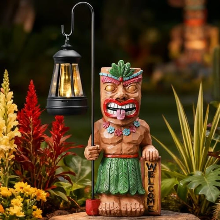 IDEA SHOW Solar Tiki Outdoor Statues Funny Tiki Bar Decor with Solar Light Waterproof Tiki Figurines Decoration for Lawn Yard Balcony Patio Garden for Christmas Housewarming by IDEA SHOW - Image 1