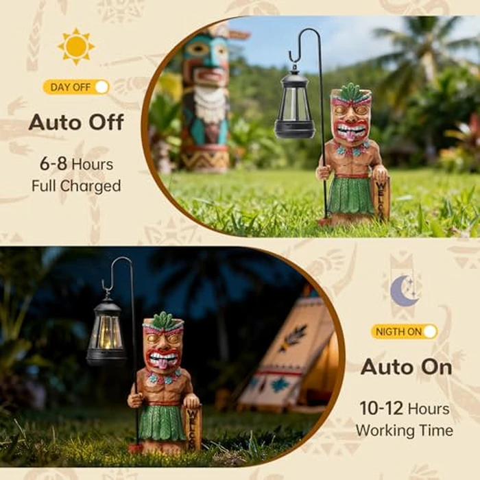 IDEA SHOW Solar Tiki Outdoor Statues Funny Tiki Bar Decor with Solar Light Waterproof Tiki Figurines Decoration for Lawn Yard Balcony Patio Garden for Christmas Housewarming by IDEA SHOW - Image 3