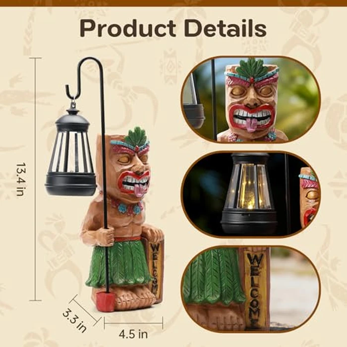 IDEA SHOW Solar Tiki Outdoor Statues Funny Tiki Bar Decor with Solar Light Waterproof Tiki Figurines Decoration for Lawn Yard Balcony Patio Garden for Christmas Housewarming by IDEA SHOW - Image 6