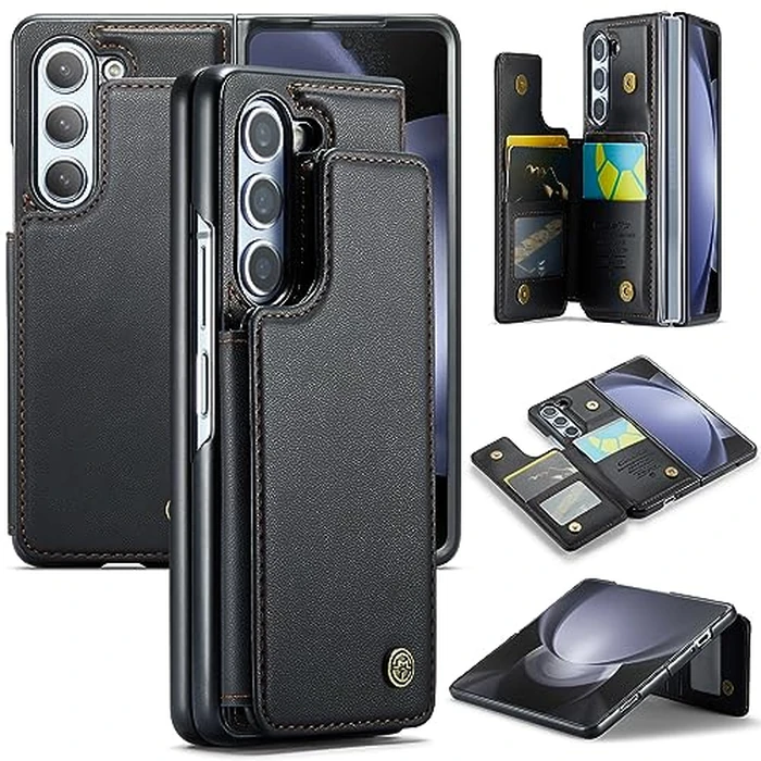 Kowauri for Samsung Galaxy Z Fold 5 Case with Card Holder, Galaxy Z Fold 5 PU Leather Wallet Case with RFID Blocking Card Slot Magnetic Closure Shockproof Protective Phone Cover for Women Men (Black) by Kowauri - Used - Like New condition
