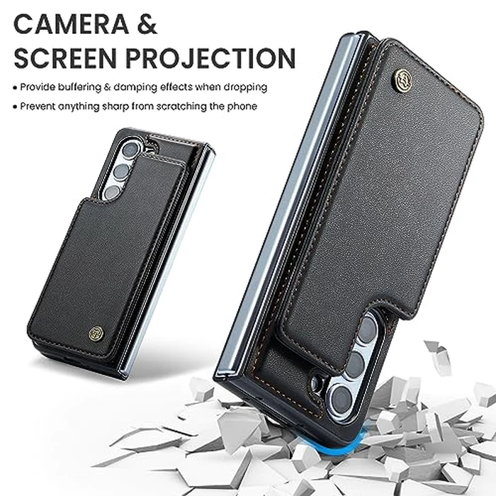 Kowauri for Samsung Galaxy Z Fold 5 Case with Card Holder, Galaxy Z Fold 5 PU Leather Wallet Case with RFID Blocking Card Slot Magnetic Closure Shockproof Protective Phone Cover for Women Men (Black) by Kowauri - Image 3