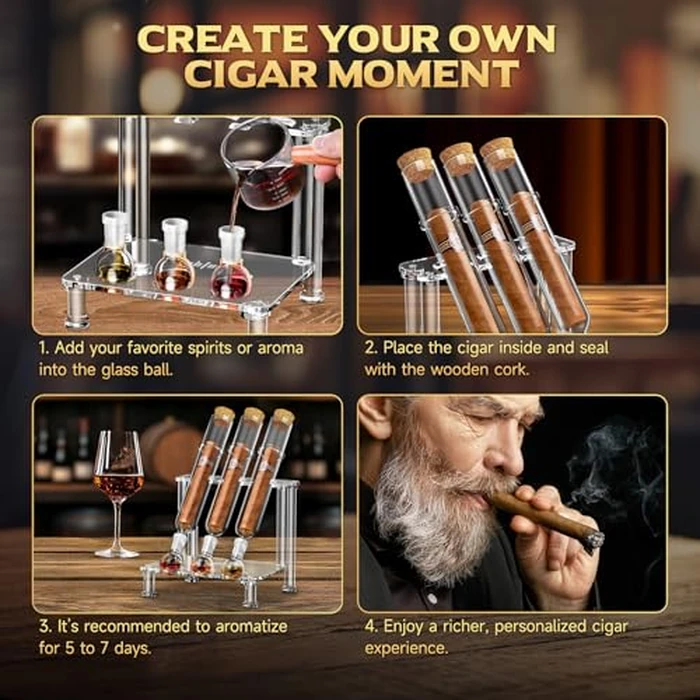 LIHTUN Cigar Flavoring Humidor Case for 3 Cigars, Borosilicate Glass Tubes, Balls and Acrylic Stand, Portable Cigar Humidor Gift Set for Flavor Mellowing, Storage and Display (Medium) by LIHTUN - Image 5