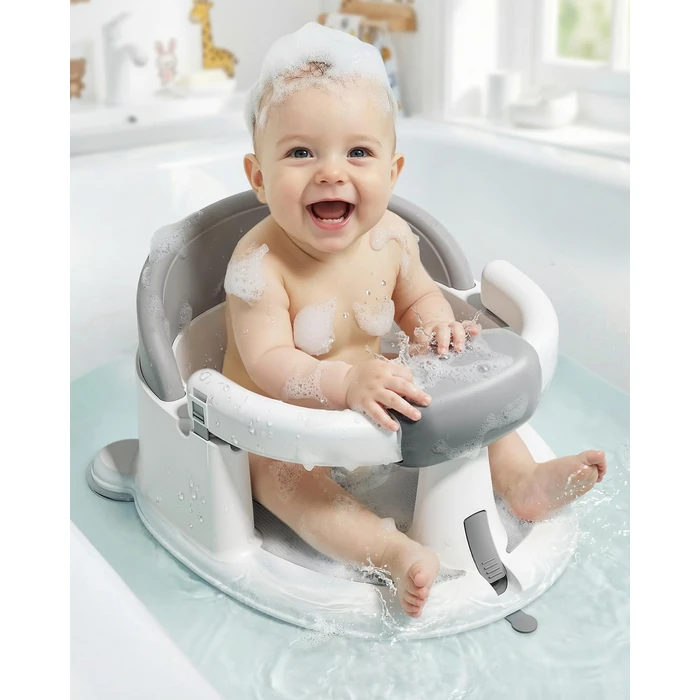 ONTHEWEI Baby Bath Seats for Babies Sitting Up, Non-Slip Baby Bathtub with 3 Suction Cups, Safe & Comfortable Toddler Bath Seat Ideal for Baby Bath/Shower Support, Stable Design, Grey (6-24 Months) by ONTHEWEI - Used - Very Good condition - US$43.35