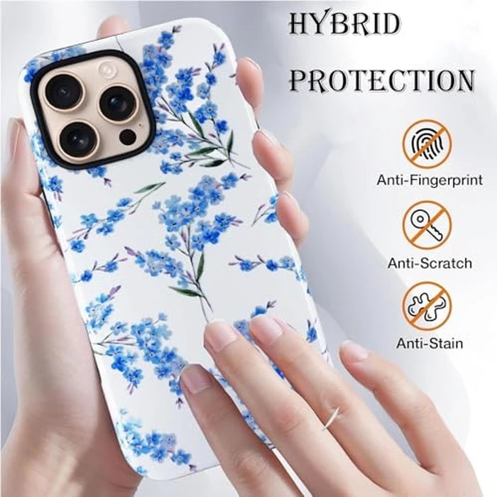 J.west for iPhone 16 Pro Max Case 6.9" with 2 Pack Tempered Glass Screen Protectors Cute Floral Flowers Hybrid Cover for Girls Women Aesthetic Protective Phone Cases Blue Blossom by J.west - Used - Like New condition - US$6.66