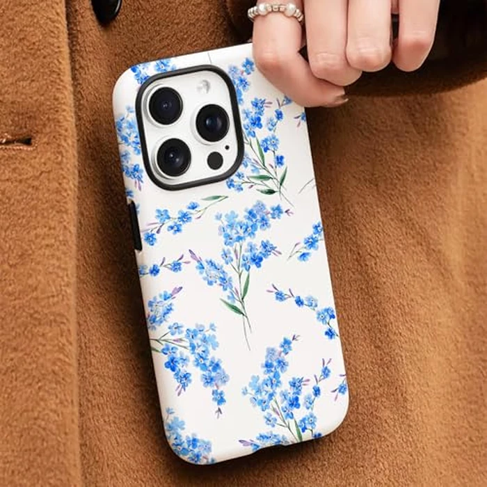 J.west for iPhone 16 Pro Max Case 6.9" with 2 Pack Tempered Glass Screen Protectors Cute Floral Flowers Hybrid Cover for Girls Women Aesthetic Protective Phone Cases Blue Blossom by J.west - Image 6