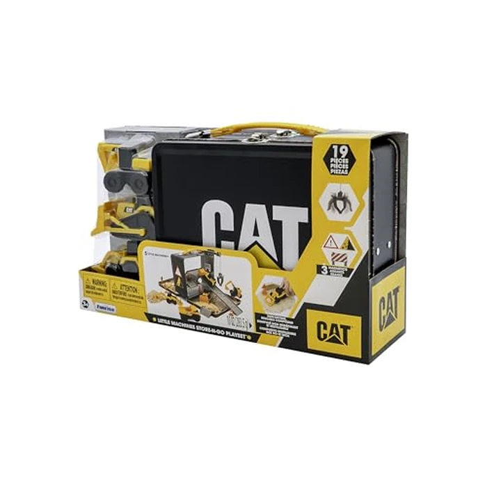 CAT Construction Toys, Store N Go Playset - Tin Travel Case Transforms into Multi-Level Worksite, Includes 2 Little Machines Vehicles & 10 + Accessories, Portable STEM Toy for Kids Ages 3 + by CAT - Image 4
