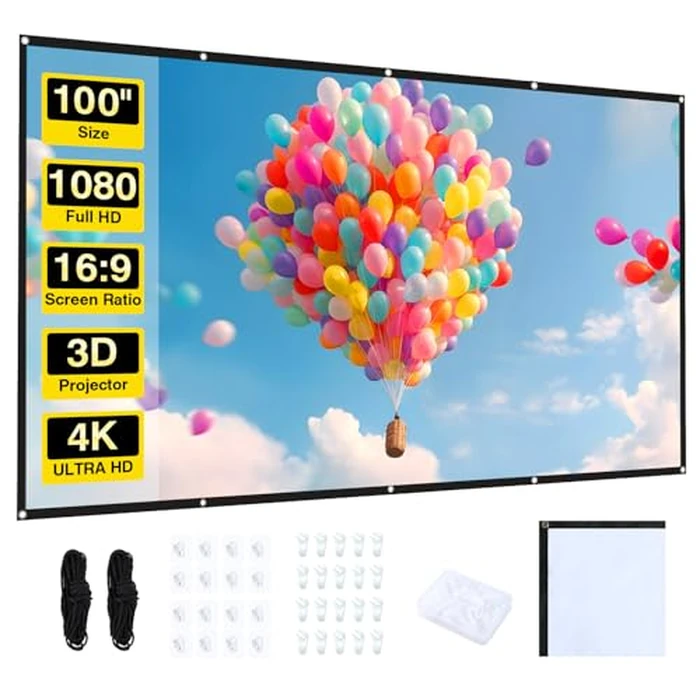 STWUI Projector Screen - 100 inch Projector Screen 16:9 Washable Foldable Portable Projector Movies Screen for Home Theater Outdoor Indoor Projector Screen,Support Double Sided Projection by STWUI - Image 1