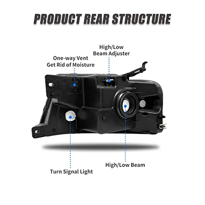 ADCARLIGHTS Headlight Assembly for 2004-2008 Ford F150 Pickup 2006-2008 Lincoln Mark LT Clear Lens Chrome Housing Amber Reflector Replacement W/O Bulbs by ADCARLIGHTS - Image 4