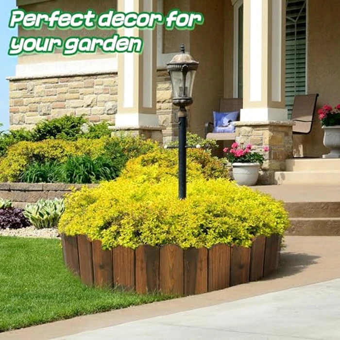 Wooden Garden Edging - 7.9ft x 8in Weather-Resistant Pine Landscape Border Fence for Outdoor Patio Lawns Yard Flower Beds Decoration by Acostop - Image 2