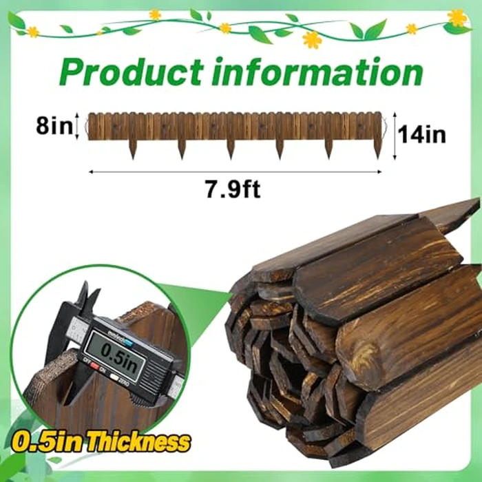 Wooden Garden Edging - 7.9ft x 8in Weather-Resistant Pine Landscape Border Fence for Outdoor Patio Lawns Yard Flower Beds Decoration by Acostop - Image 7