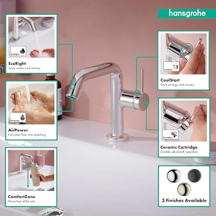 hansgrohe Tecturis S -Handle -Hole 6-inch Tall Bathroom Sink Faucet in Chrome, 73321001 by Hansgrohe - Image 2