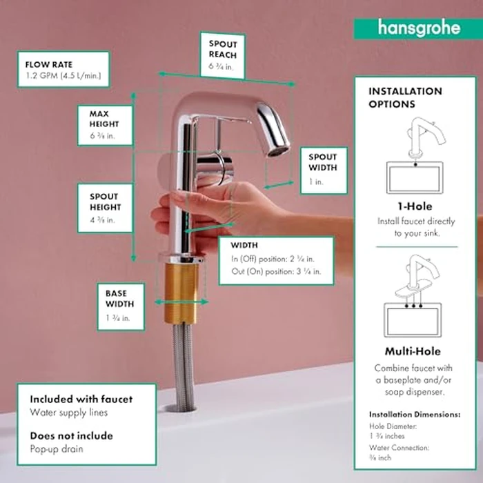hansgrohe Tecturis S -Handle -Hole 6-inch Tall Bathroom Sink Faucet in Chrome, 73321001 by Hansgrohe - Image 3