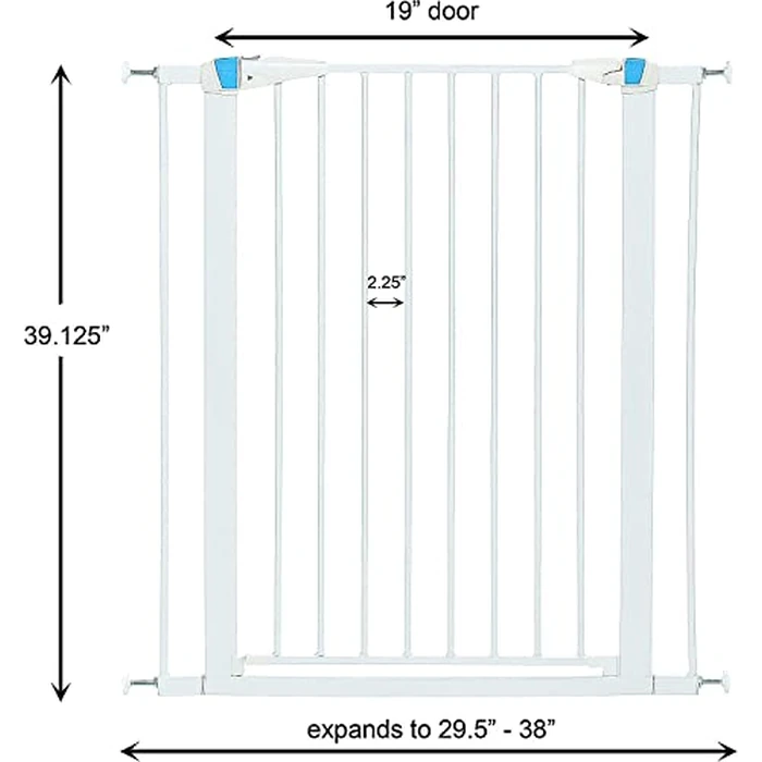 MidWest Homes for Pets 39 Inches Tall Walk-Though Steel Pet Gate, Pressure Mounted Dog Gate with Glow Strip Measures 29-38 Inches Wide & Includes Two 3-Inch-Wide Extensions, White by MidWest Homes for Pets - Image 2