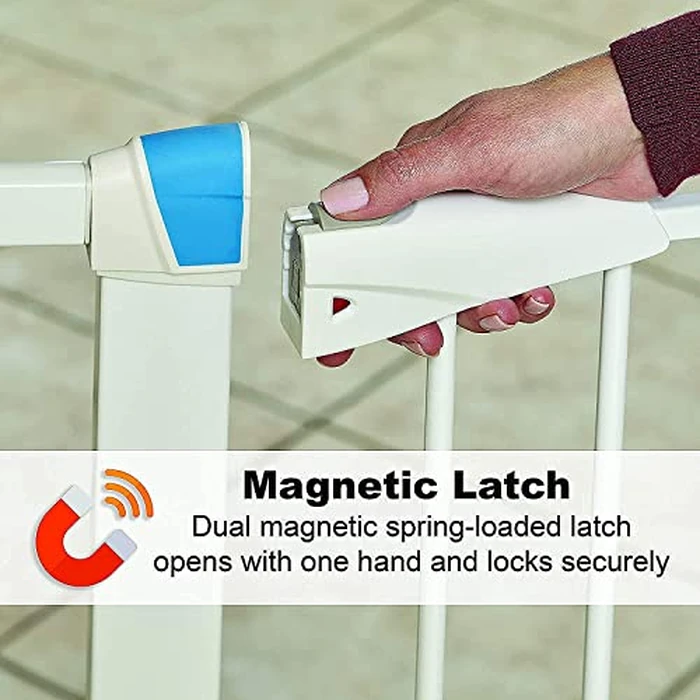 MidWest Homes for Pets 39 Inches Tall Walk-Though Steel Pet Gate, Pressure Mounted Dog Gate with Glow Strip Measures 29-38 Inches Wide & Includes Two 3-Inch-Wide Extensions, White by MidWest Homes for Pets - Image 3